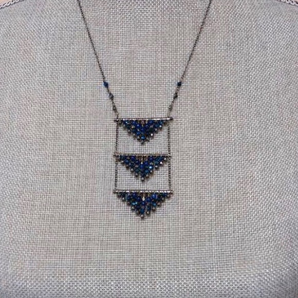 Triple Hand-beaded Lapis Triangles Necklace,Boutique - Picture 11 of 16